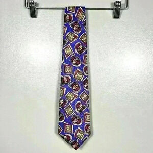 VINTAGE 80s Cezani 100% Silk Italian Tie Necktie Blue Street Art Bold 57 x 3.75